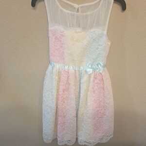 Jona Michelle Pastel Lace Dress with Blue Bow